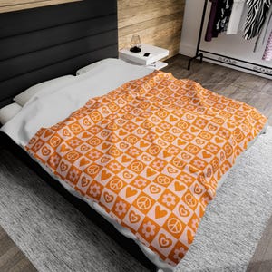 Retro Blanket, Checkered Blanket, Groovy Blanket, Gift for Teen, Velveteen Plush Blanket, Valentines Gift