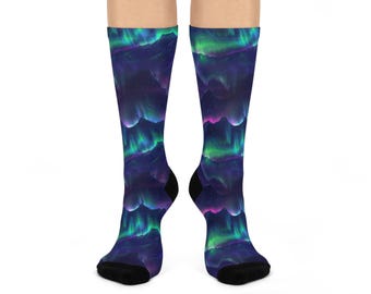 Aurora Borealis Socks: Northern Lights Camping Crew Socks