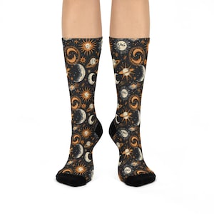 Celestial Socks, Moon and Stars Print, Aesthetic Socks, Gift for Her, Birthday Gift, Valentines Gift, 90s Socks, Galaxy Socks