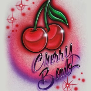 Airbrushed Cherries Design Shirt with Personalized Name of your Choice