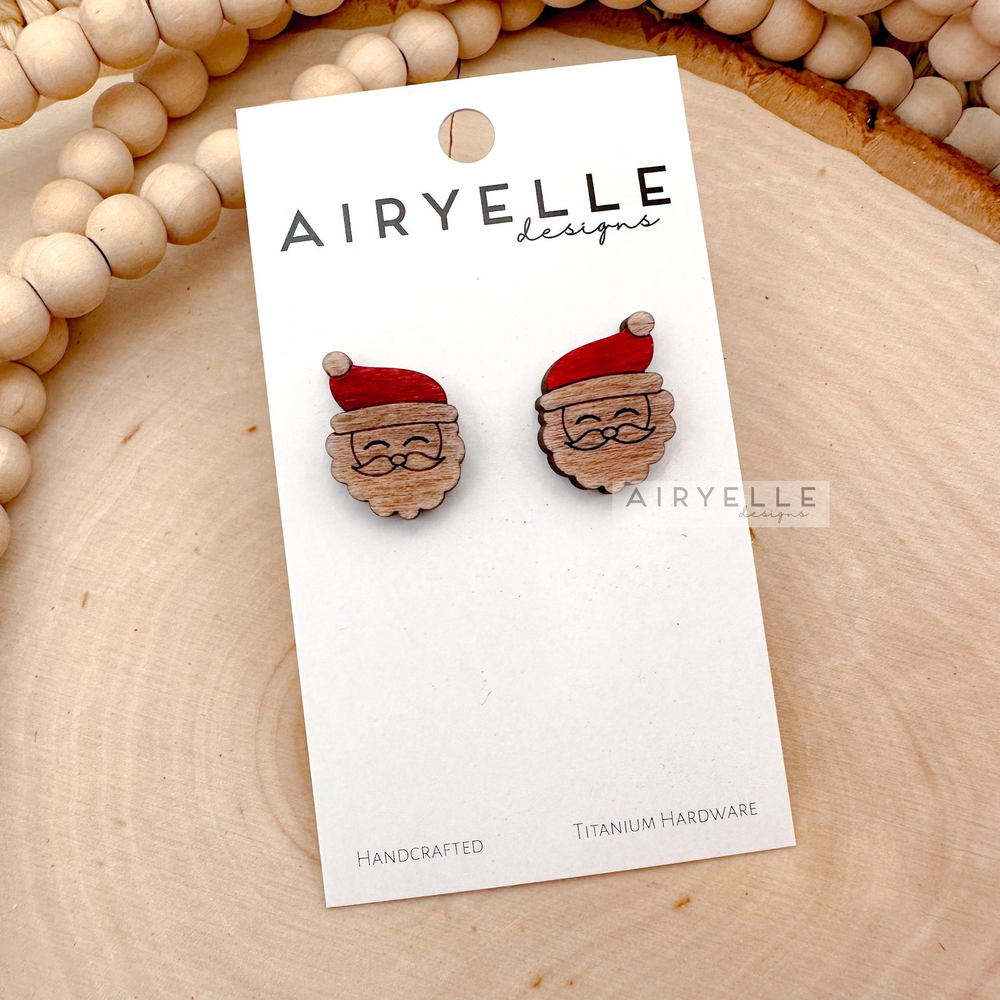 HAPPY SANTA STUD Earrings Minimalist Holiday Studs Titanium Earrings