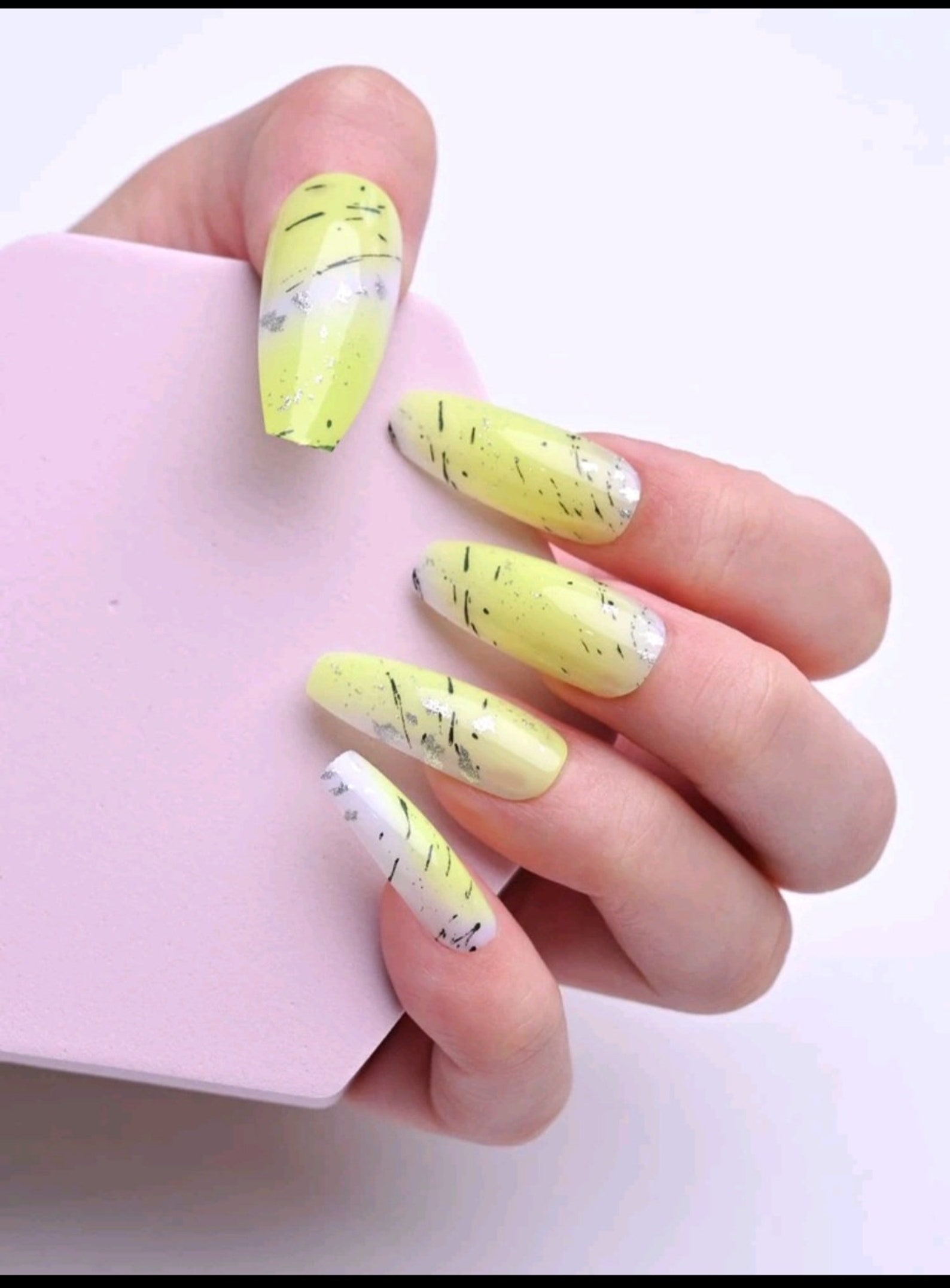 Long Graphic Yellow Press on Nails Tip Nails Fake Nails Etsy