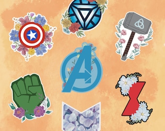 Avengers logos floral sticker set