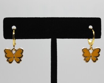 yellow cartoon butterfly huggie earrings