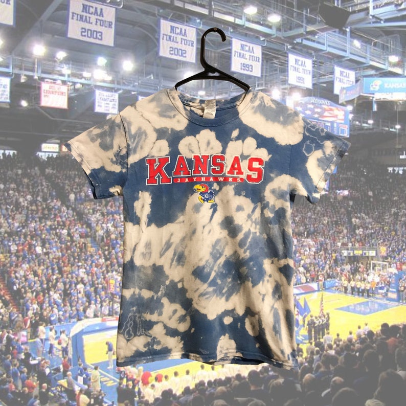 Kansas Jayhawks Upcycled Bleach Dye Shirt Adult S