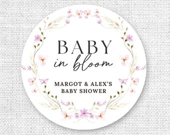 Baby in Bloom Stickers, Floral Baby Shower Labels
