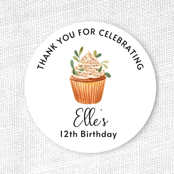 Birthday Sticker, Happy Birthday Sticker, Birthday Favor, Celebration Sticker, Cupcake Sticker