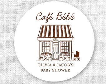 Cafe Bebe Baby Shower Sticker, Personalized Label