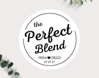 Perfect Blend Wedding Coffee Favor Stickers, Personalized Labels