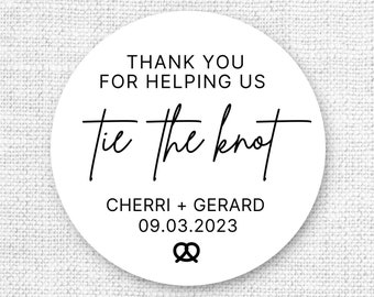 Tie the Knot stickers, Thank you for helping us tie the knot, Wedding sticker, Pretzel Sticker, Favor Sticker, Minimalist Sticker