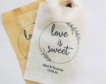 Custom Kraft Paper Bags Love Is Sweet Calligraphy Wedding Candy Buffet Treat Bags Personalized Favor Bags in Black and Red 0122