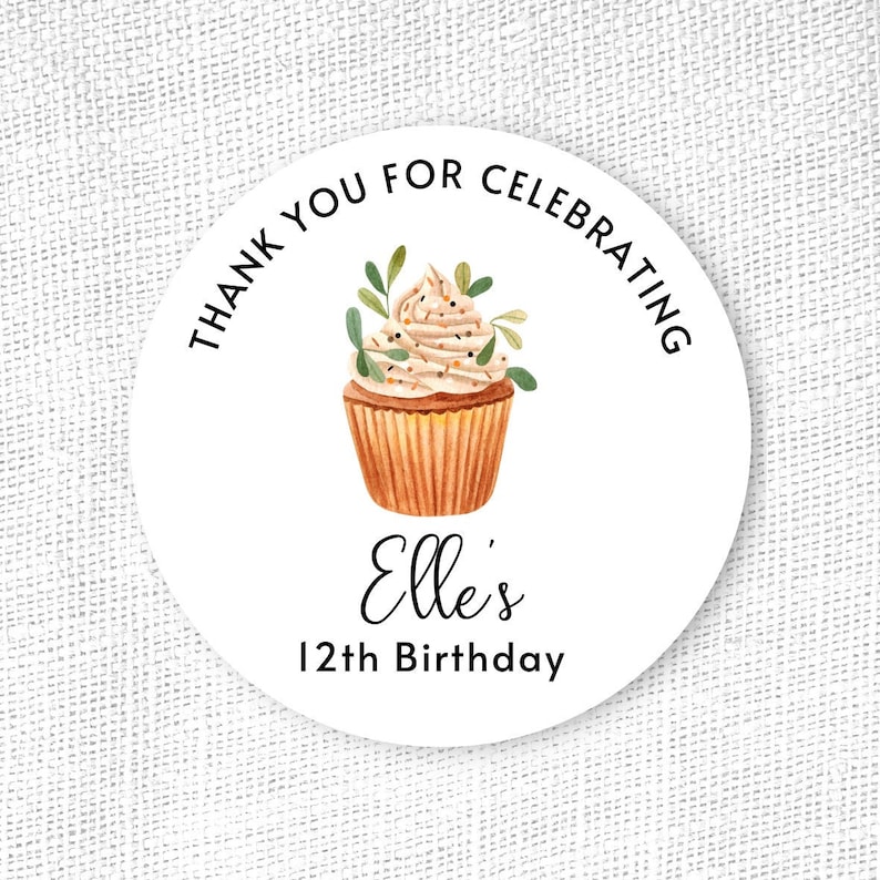 Personalized Birthday Cupcake Sticker Celebration Favor