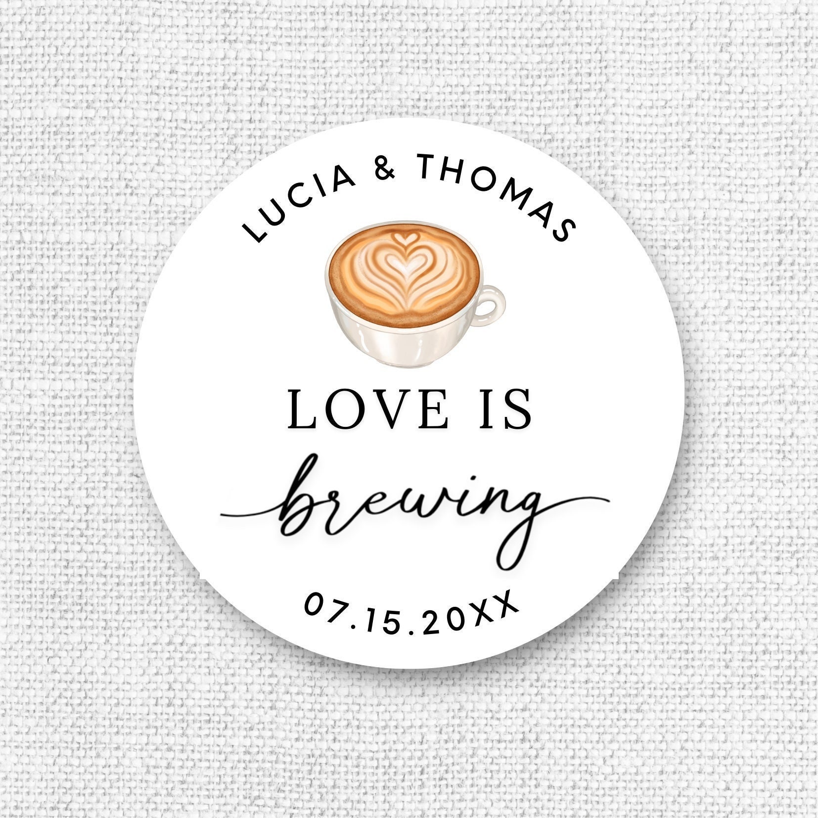 Wedding Sticker, Love is Brewing, K-cup sticker, Coffee Sticker, Personalized wedding sticker, Wedding Favor, Love is brewing sticker