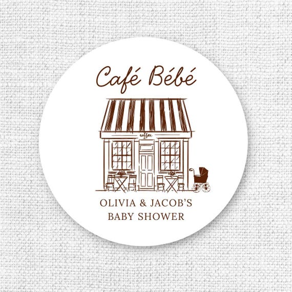 Cafe Bebe Baby Shower Sticker, Personalized Label