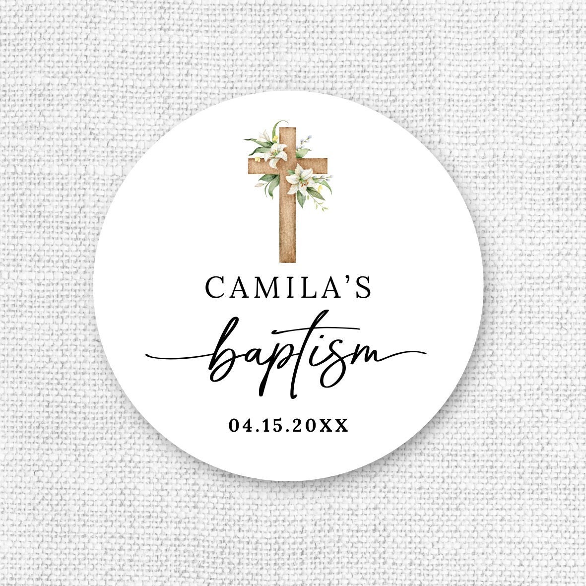 Personalized Baptism Stickers, Floral Cross, Christening Favor Labels ...