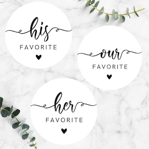His & Hers Wedding Favor Stickers, Engagement Party Labels