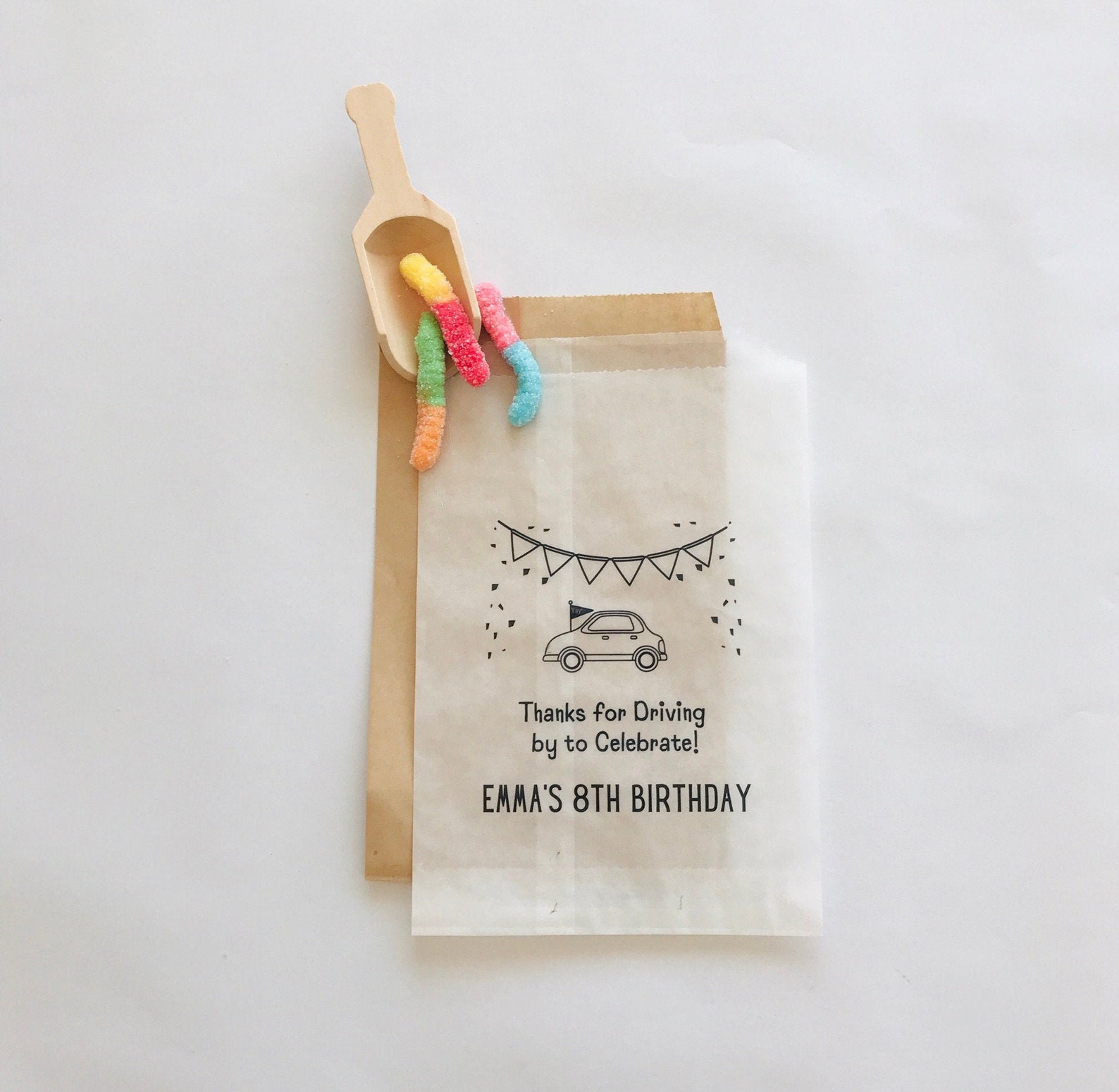 Personalized birthday candy bag drive by candy bag thanks Etsy