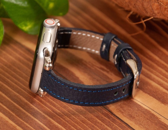 Women Slim Beaded Navy Blue Leather 
