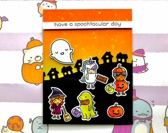 Trick-or-Treat Kids Pumpkin Dinosaur Unicorn Witch Spooktacular Ghost Halloween Greeting Cards