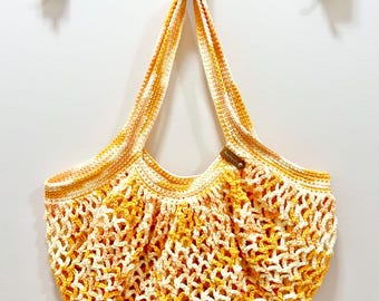 Sunshine Orange Crochet French Market Bag 100% Cotton Large Beach Bag