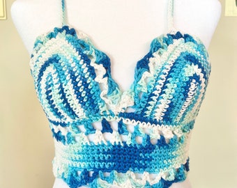 Blueberry Creamsicle Ariel Crochet Top 100% Cotton