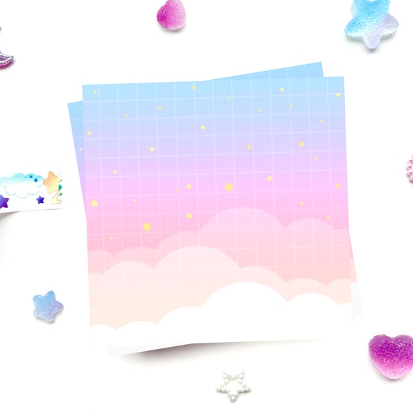 Cloud Notes Stars Blue Purple Pink Gradient Clouds Memo Pad