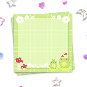 Green Mushroom Frogs Cottage Daisy Lily Pads Cute Kawaii Frog Memo Pad