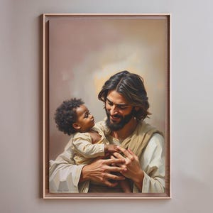 Jesus and a Little Child Jesus Holding a Black Baby Boy Painting Baptism Decor LDS Modern Christian Wall Art Kids Bible Art Printable Poster