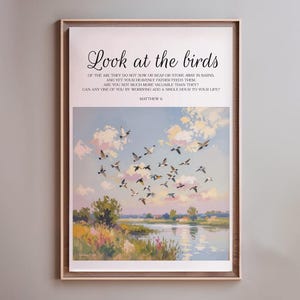 Look at the Birds, Jesus Oil Painting Art DIGITAL Print Christian Poster Bible Scripture Verse Decor Printable Poster Faith-Based Art Gift