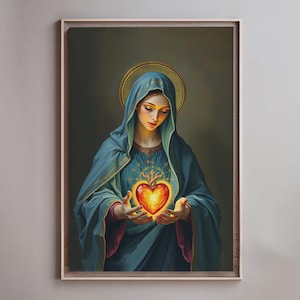 Immaculate Heart of Mary Christian Catholic Printable Bible Wall Art Print Modern Christian Art Devotional Oil Painting Religious Home Decor