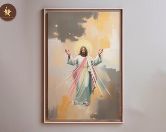 The Divine Mercy of Jesus | Christian Artwork Oil Painting Catholic Christ Bible Wall Decor LDS Decor Printable Poster Faith-Based Art Gift