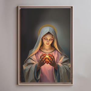 Immaculate Heart of Mary Christian Catholic Printable Bible Wall Art Print Modern Christian Art Devotional Oil Painting Religious Home Decor