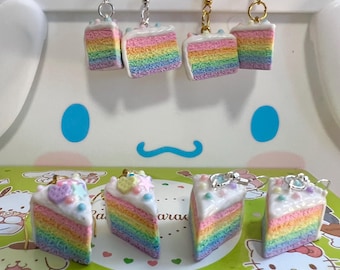 Handmade polymer clay rainbow cake slice earrings