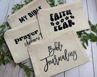 Canvas Zipper Pouch, Pencil Bag,  Tote Bag, Christian Gift Ideas, Religious Pencil Pouches
