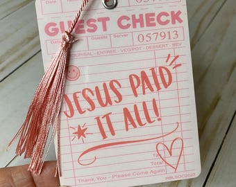 Jesus Paid It All Guest Check Bookmark with Pink Tassel, Bible Bookmark