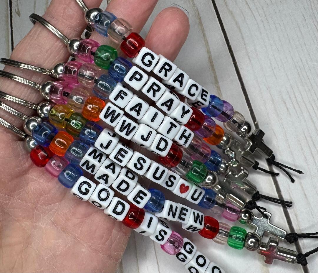 Christian Beaded Keychain, Bag Charm, Bible Verse - Etsy