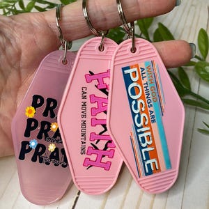 Pink Motel Keychain, Bible Verse Keychain, Christian Gifts, Jesus Keychain, Faith Motel Keychain, Pray Keychain