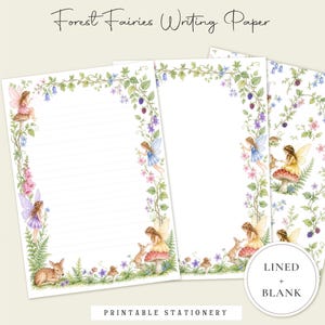 Forest Fairies Writing Paper, Printable Fairy Fantasy Stationery, Lined & Blank