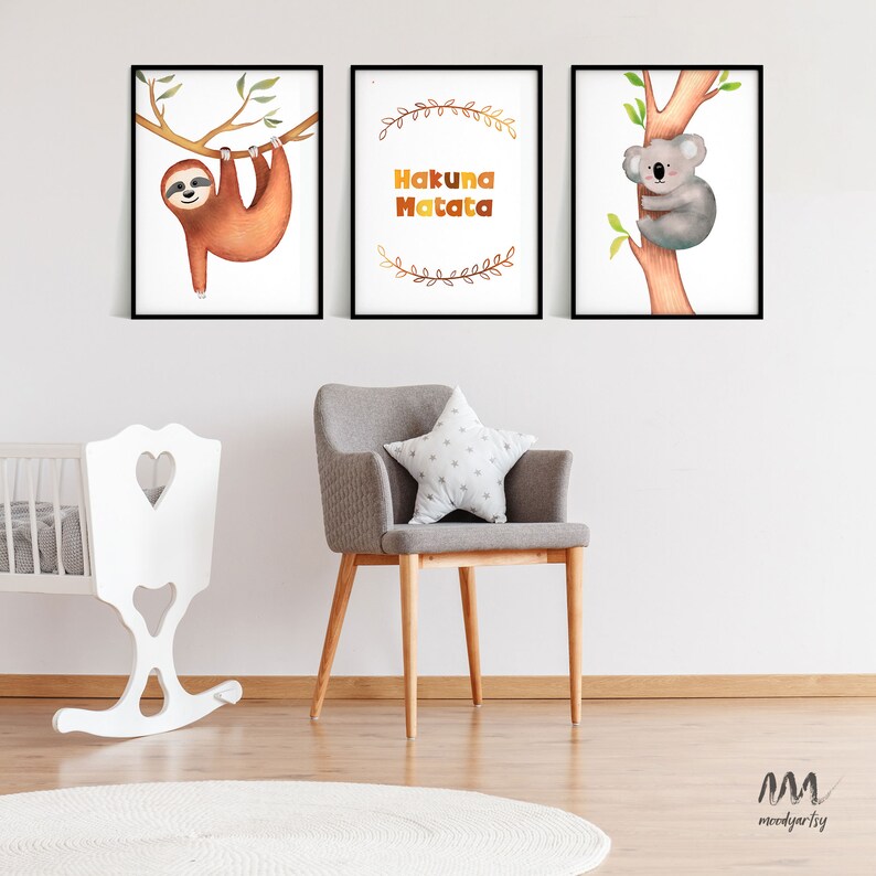 2 Set Sloth Koala Printable Colorful Nursery Woodland Posters Fun Nursery Wall Decor Kids Room Art Print Cute Animal Nursery Print