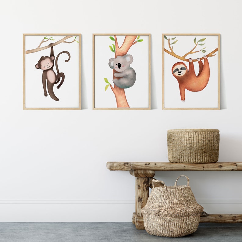 2 Set Sloth Koala Printable Colorful Nursery Woodland Posters Fun Nursery Wall Decor Kids Room Art Print Cute Animal Nursery Print