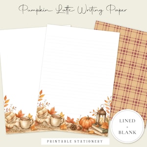 Pumpa Latte Letter Paper, Mysig höst utskrivbar anteckningsbok, linjerad och blank