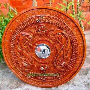 Medieval Hand carved Warrior Shield Round Viking Cosplay LARP Battle Shield 24&quot;