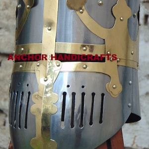 Casco templario medieval - Casco de cruzado vintage - Casco de caballero de batalla - Armadura de latón coleccionable medieval para cosplay y LARP