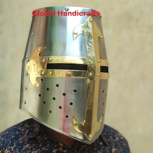 Medieval Brass And Steel Handmade Knight Templar Armour Helmet Replica - 18 Gauge Vintage Knight Battle Helmet