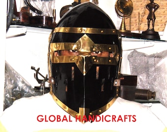 Medieval Templar Black and Brass Armour Helmet - Costume Battle Armour Helmet - Cosplay Black & Brass Knight Templar Larp Helmet