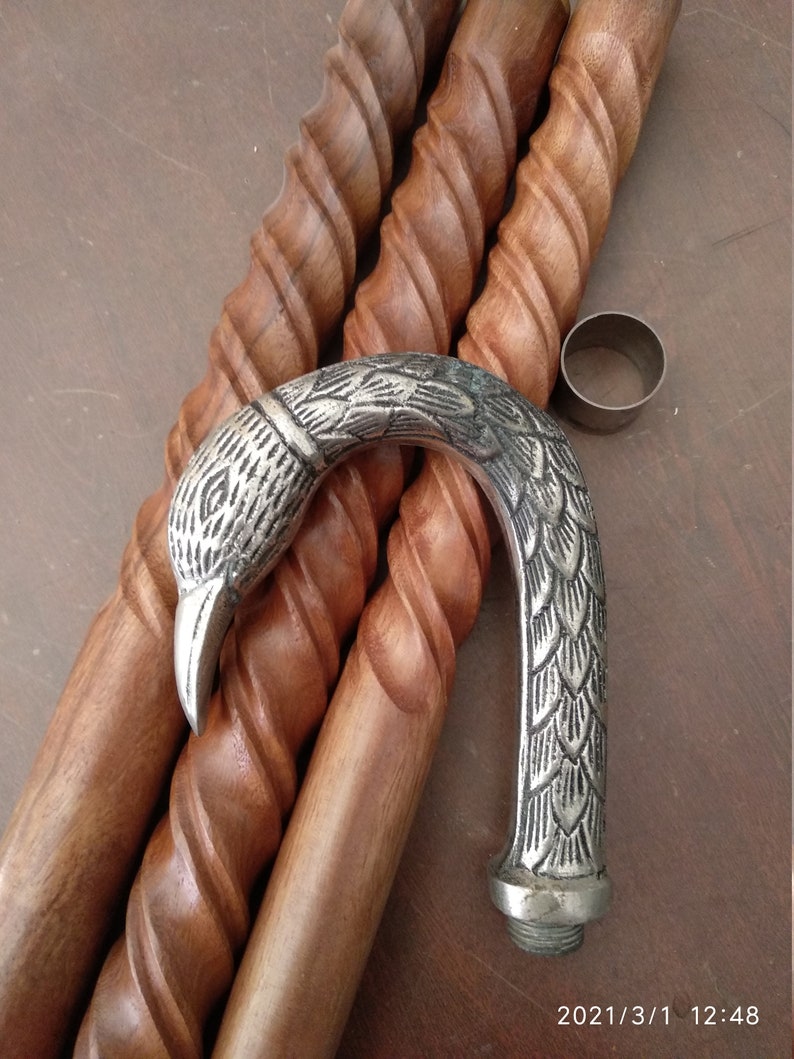 Handmade designer Trendy Look swan Walking Stick Vintage Spiral Carved Wood cane