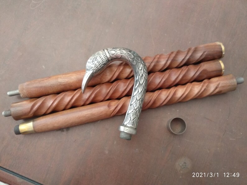 Handmade designer Trendy Look swan Walking Stick Vintage Spiral Carved Wood cane