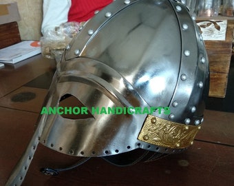 Medieval Norman Viking Spectacle Nasal Helmet with Brass etched strip Armour Helmet Warrior spectacle helmets