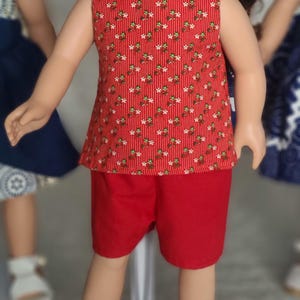 Handmade 2-Piece Outfit for 18-Inch Dolls – Red Shorts & Floral Top, 18 Inch Doll Clothing Outfit #C2