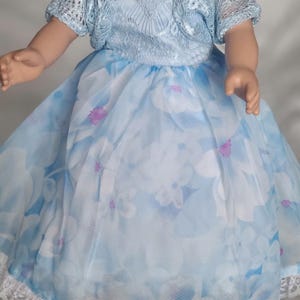 Handmade 18 Inch Doll Ball Gown: Light Blue Floral Lace Dress with Bolero #G3